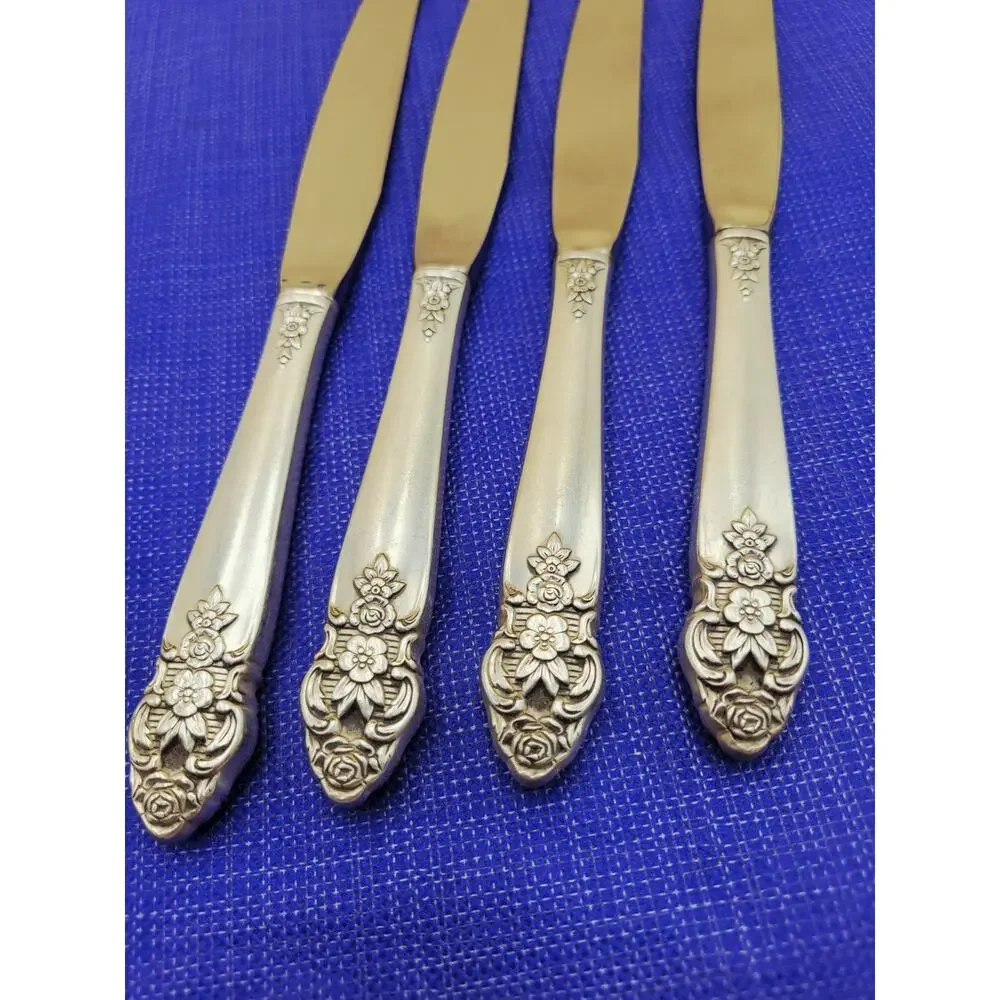 Oneida Prestige Silverplate Set of 4 Dinner Knives 1951 Distinction Flatware Vtg
